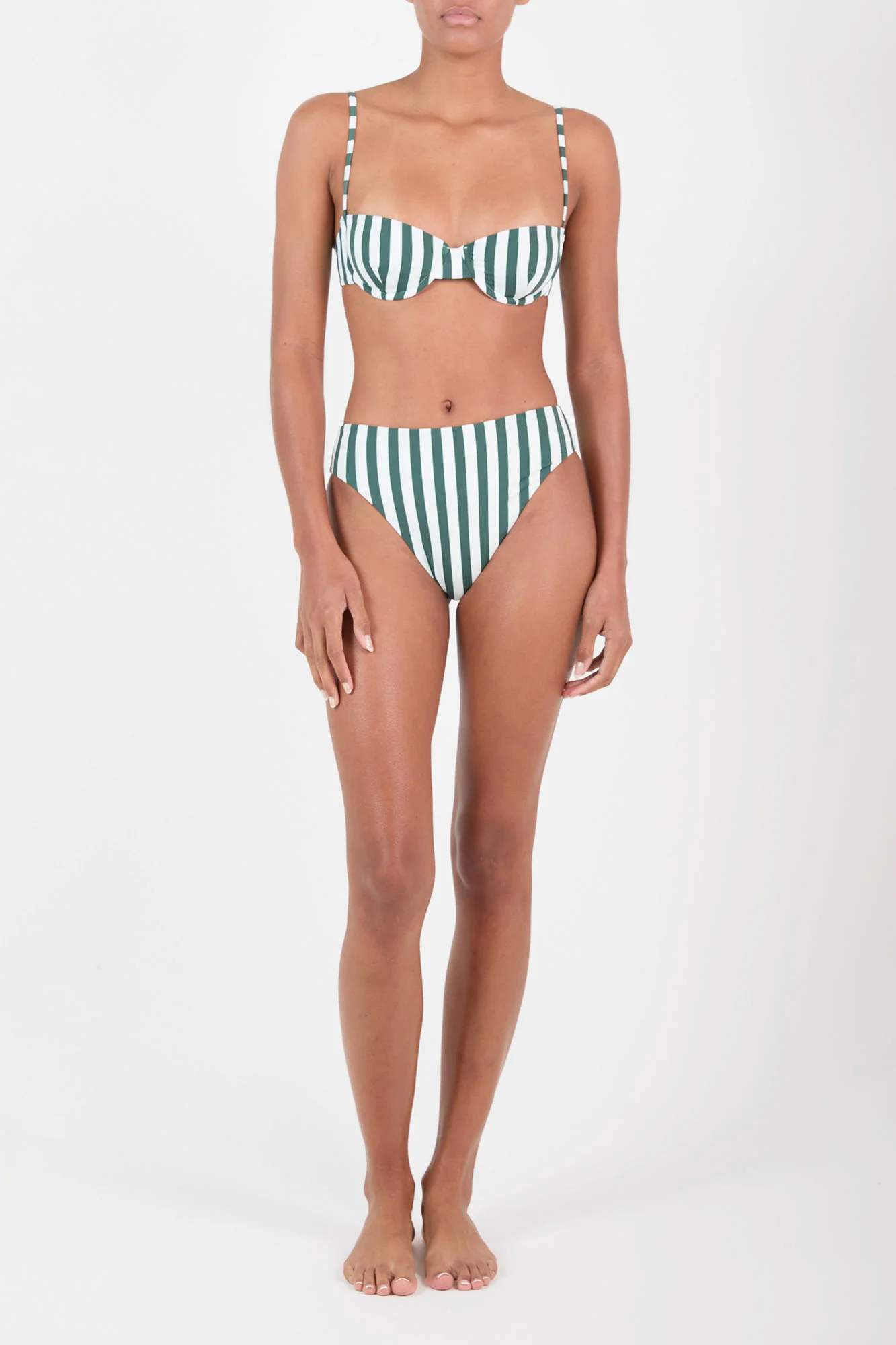 Balconette Underwire Bikini Top in Green Vertical Stripes - Image 3