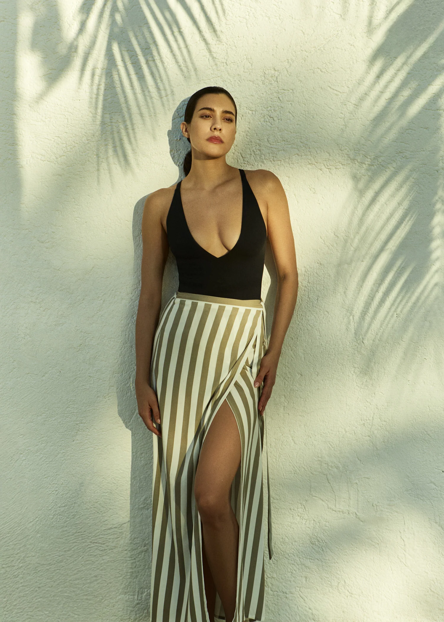 Wrap Tie Maxi Skirt in Striped Stretch Twill - Image 3