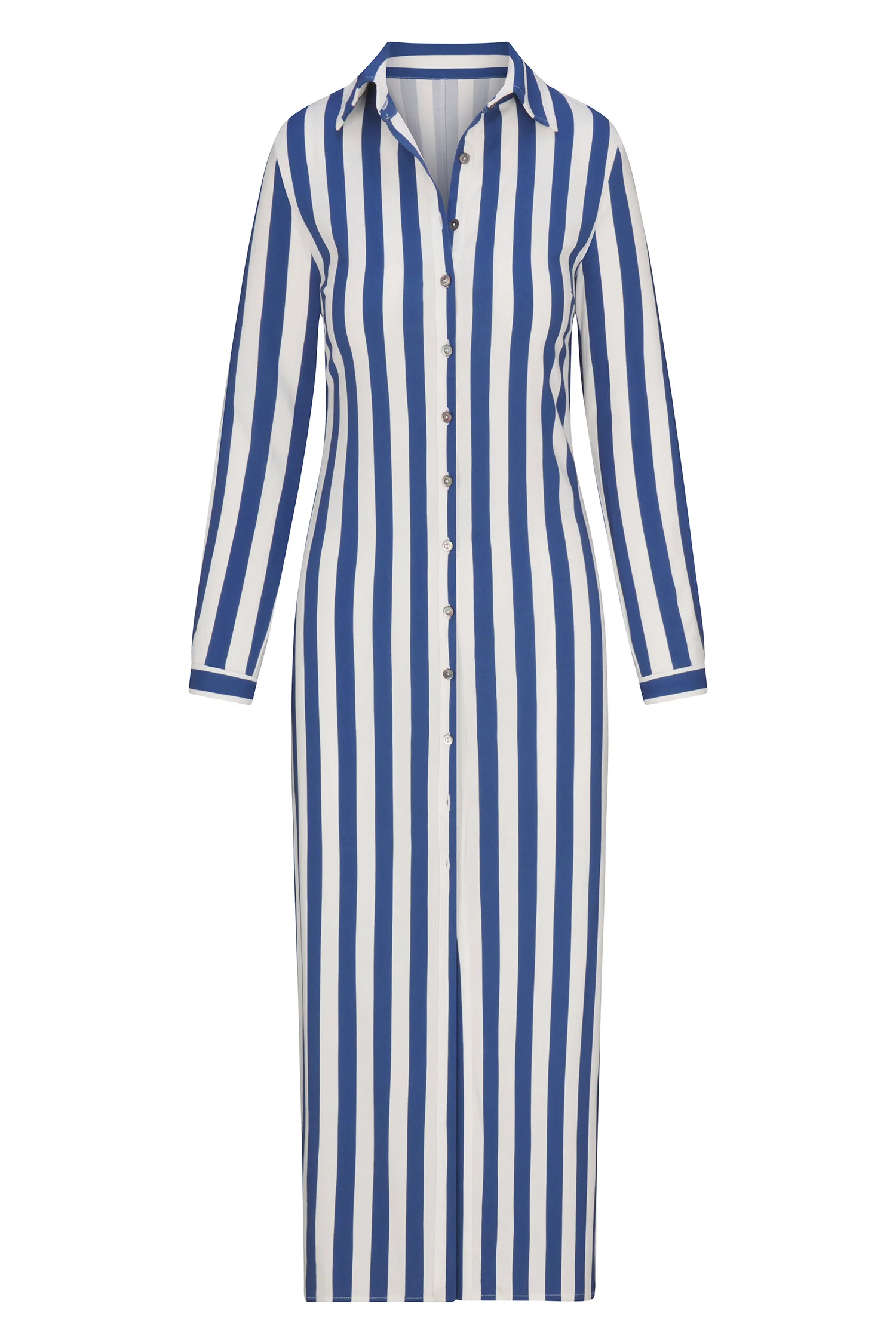 Collared Button-Down Maxi Shirt Dress in Striped Stretch Twill - Image 3