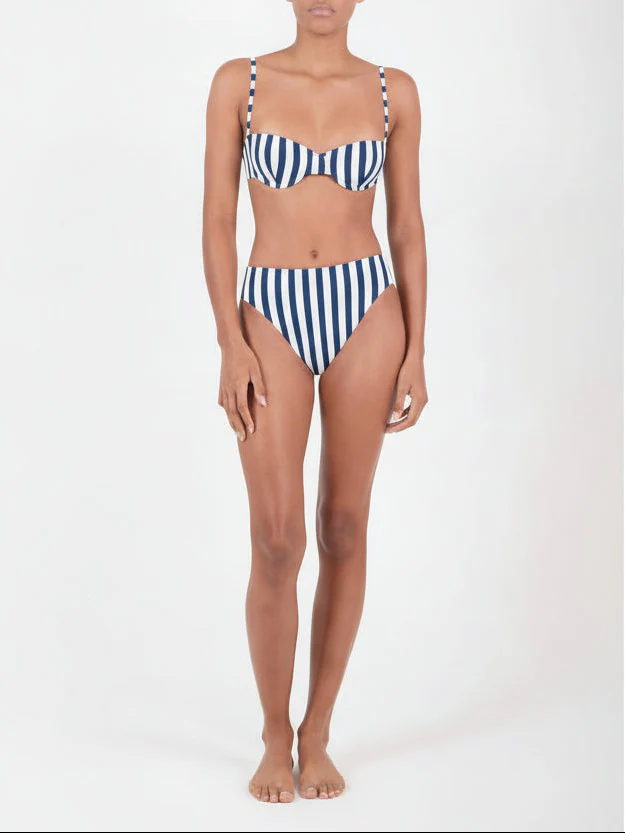 Balconette Underwire Bikini Top in Marine Vertical Stripes - Image 4