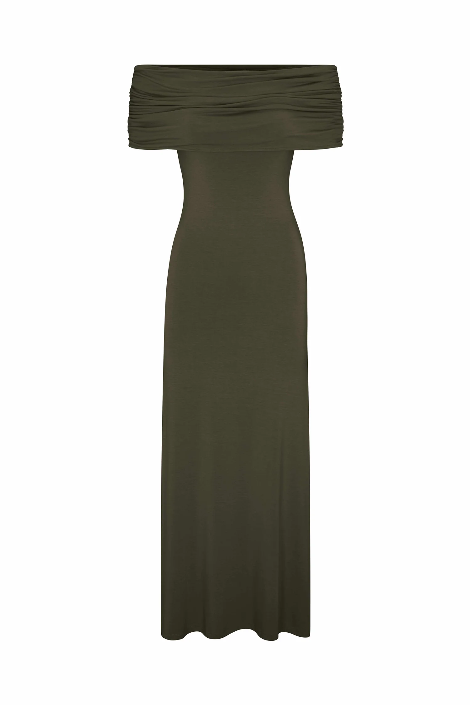 Ruched Off-The-Shoulder Maxi Dress in Compact Jersey - Image 3