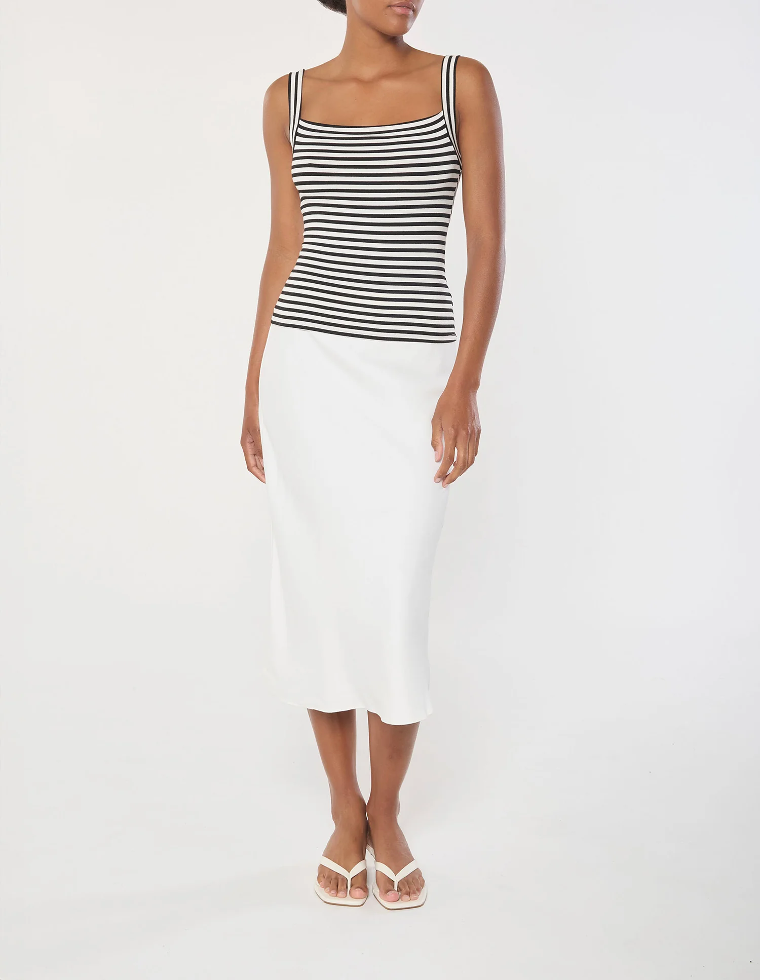 Square Neck Tank Top In Black & White Stripe Jersey - Image 3