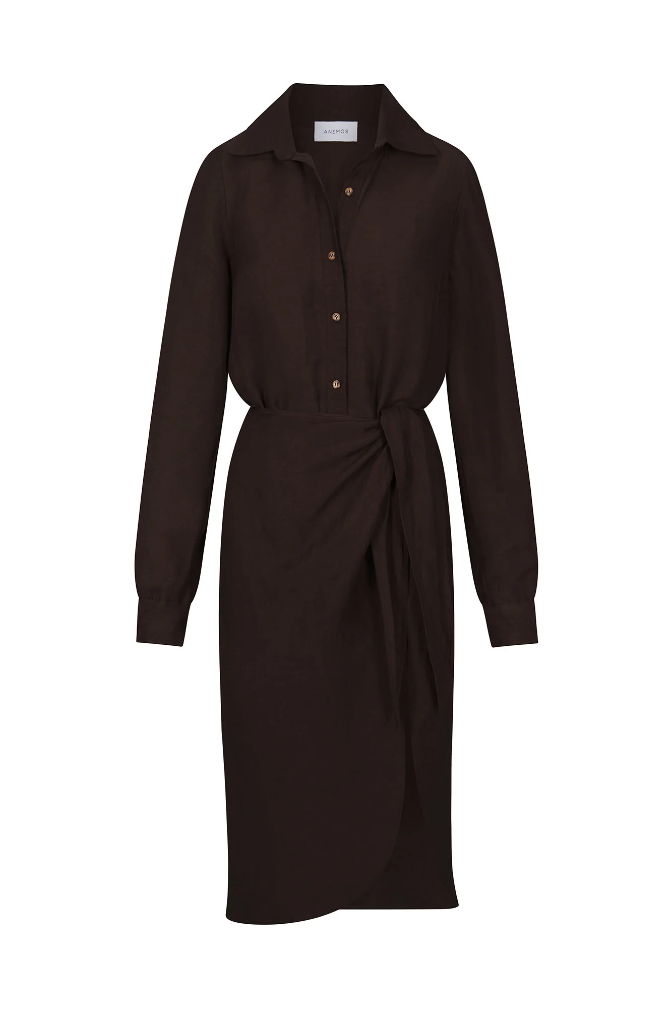 L.A. Button Down Asymmetric Wrap Midi Dress in Cupro Linen Blend - Image 4