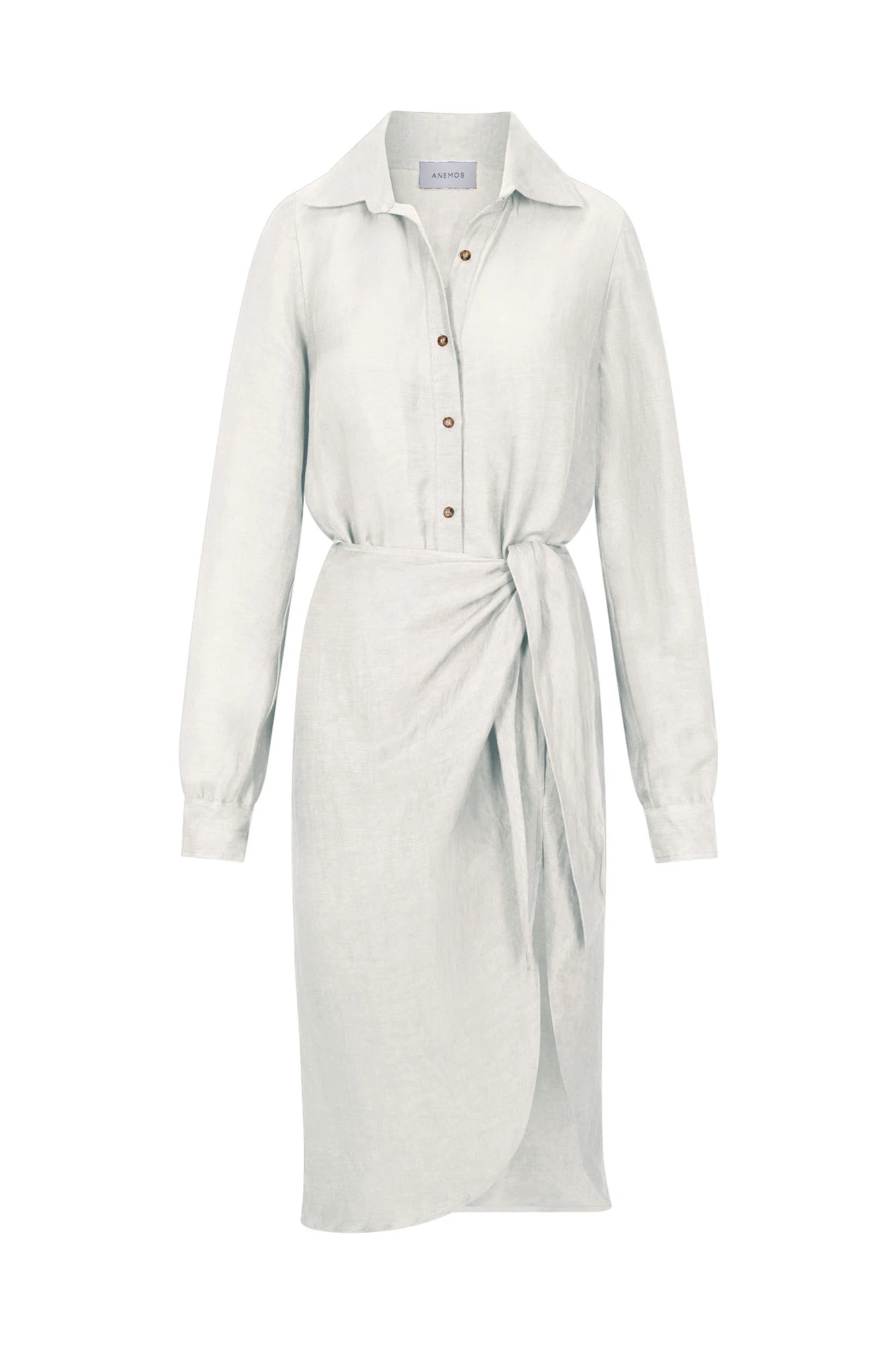 L.A. Button Down Asymmetric Wrap Midi Dress in Cupro Linen Blend - Image 6