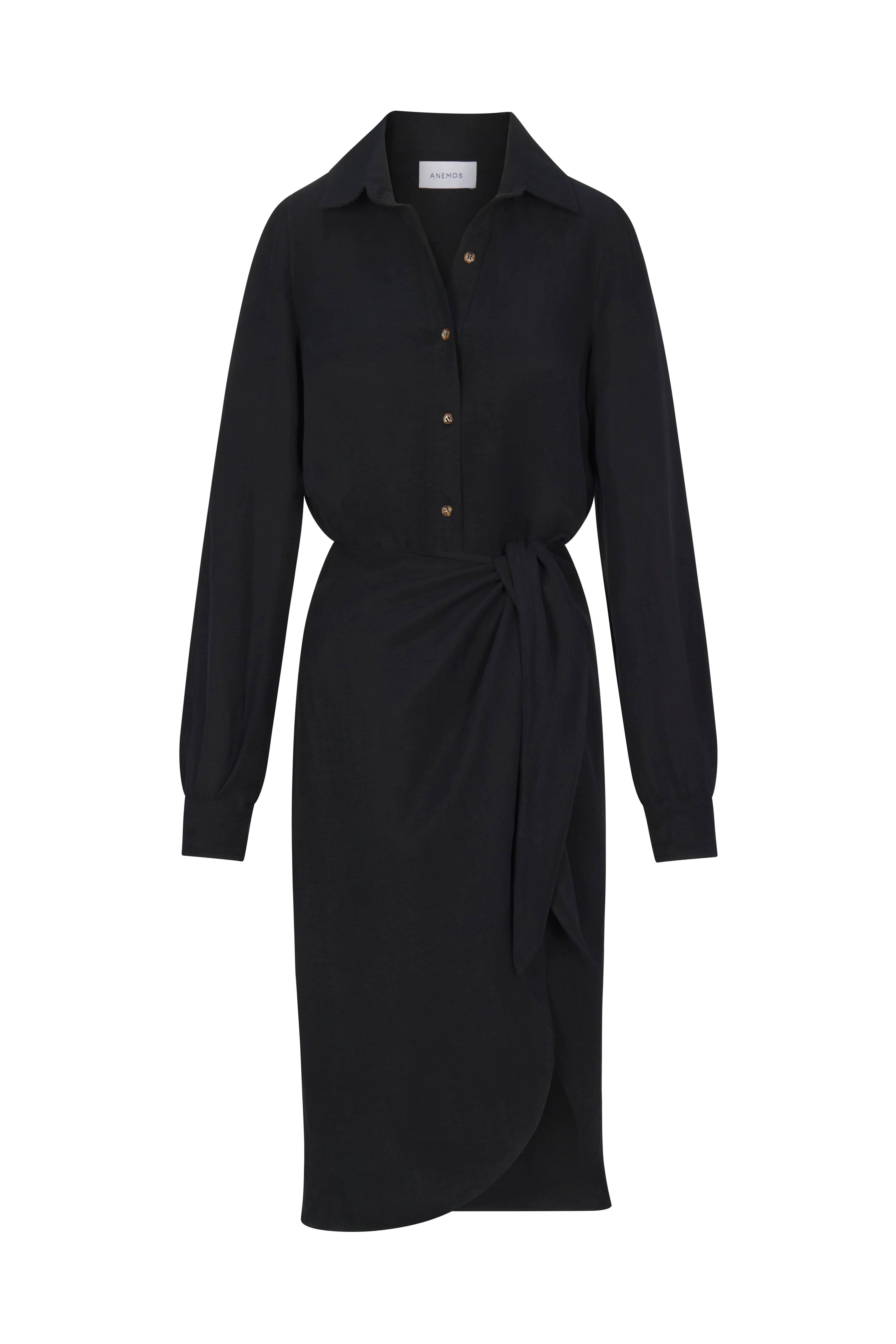 L.A. Button Down Asymmetric Wrap Midi Dress in Cupro Linen Blend - Image 7