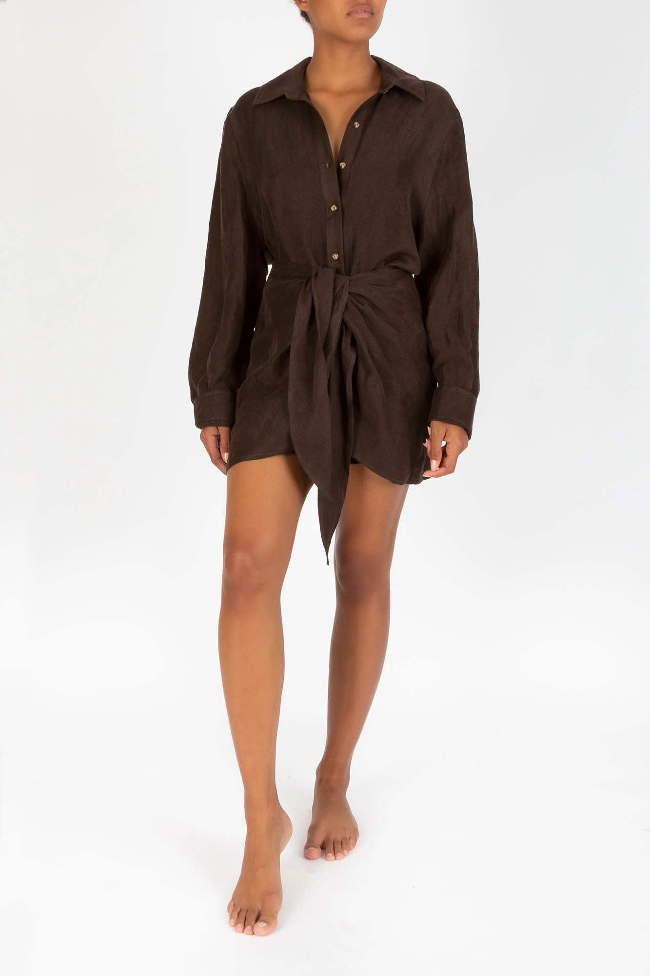 L.A. Button-Down Wrap Mini Dress in Cupro Linen Blend - Image 4